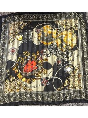 Piramit Scarf Shawl Turkey Vintage Pocket Watches Coat of Arms 44” x44” Vintage